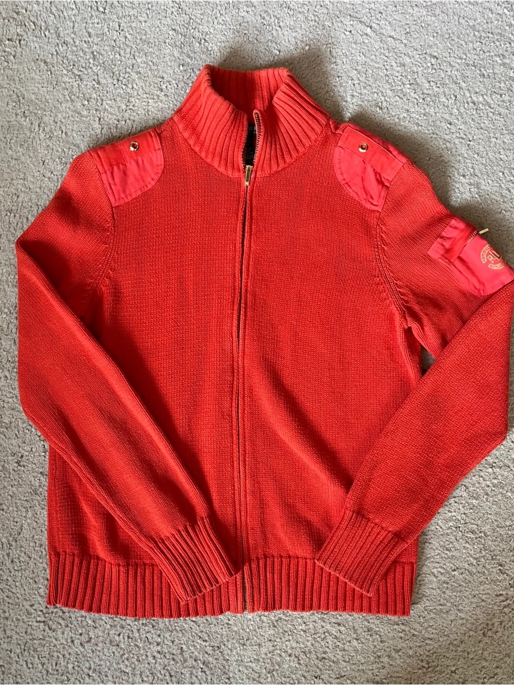 Lauren Ralph Lauren Red Full-Zip Knit Sweater Jacket